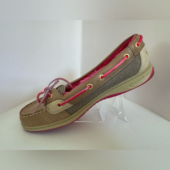 SPERRY Top Siders Angelfish - Tan w/Pink Faux Fur Lined - Women's Size 9.5 - Picture 6 of 14